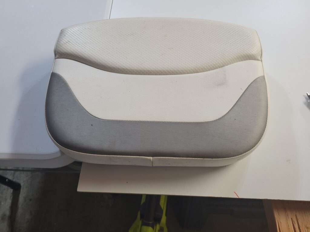 Finished custom marine vinyl boat cushion reupholstered by Williams Quality Covers
