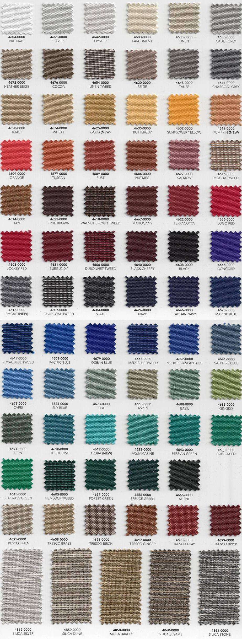 Sunbrella marine fabric color sample chart