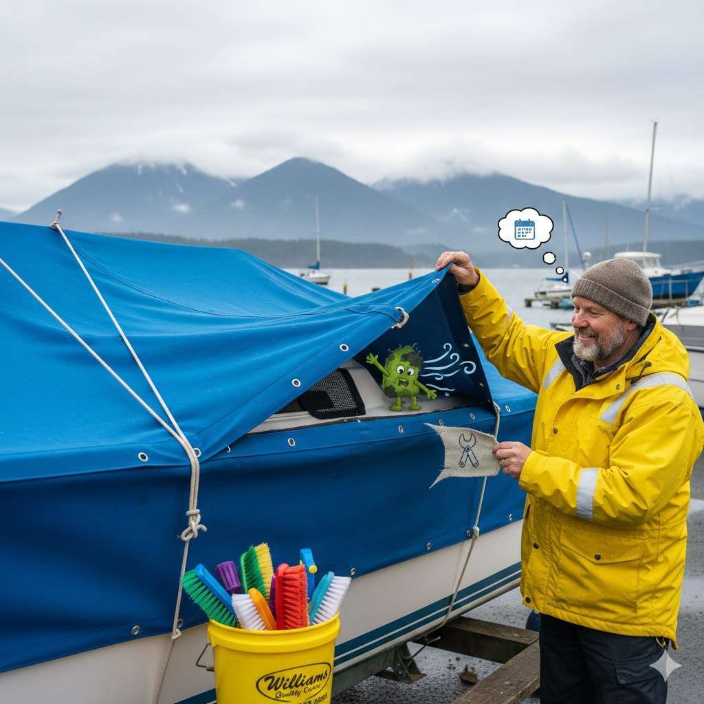 Lifting a boat cover in pacific north west