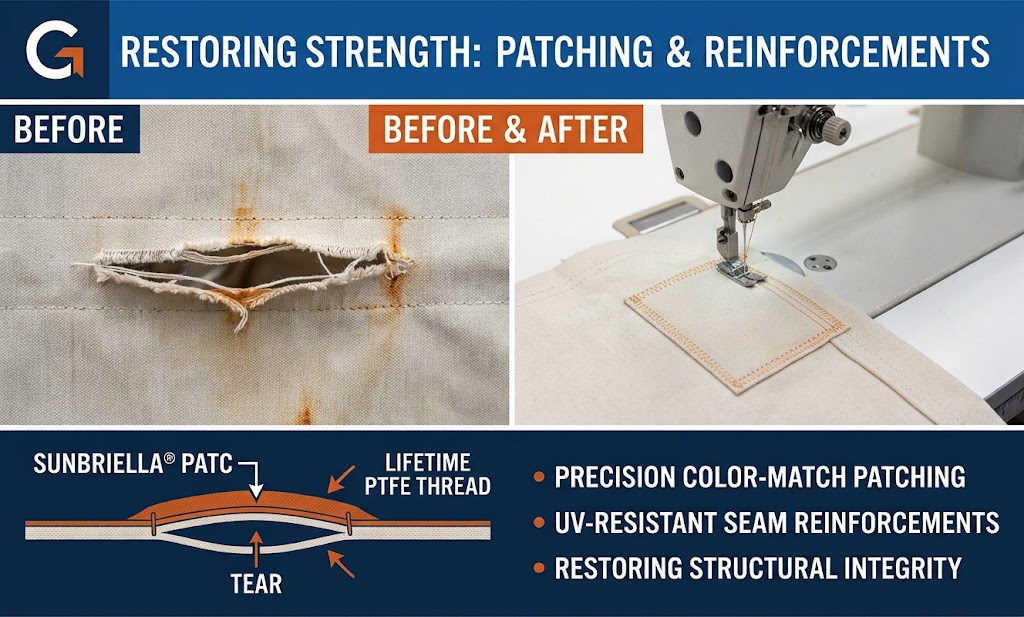 Marine canvas repair: patching a torn boat cover