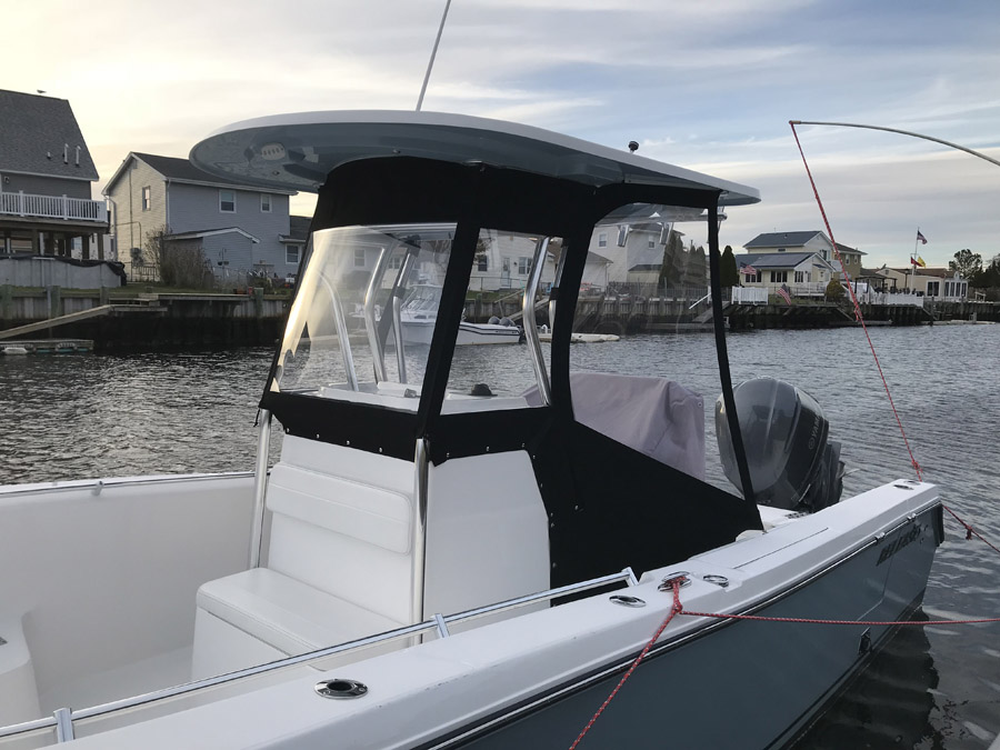 Custom marine canvas boat enclosure built by Williams Quality Covers